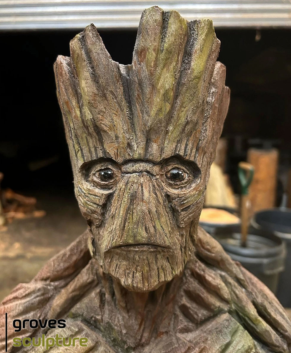 Close up of carved Grout sculpture.