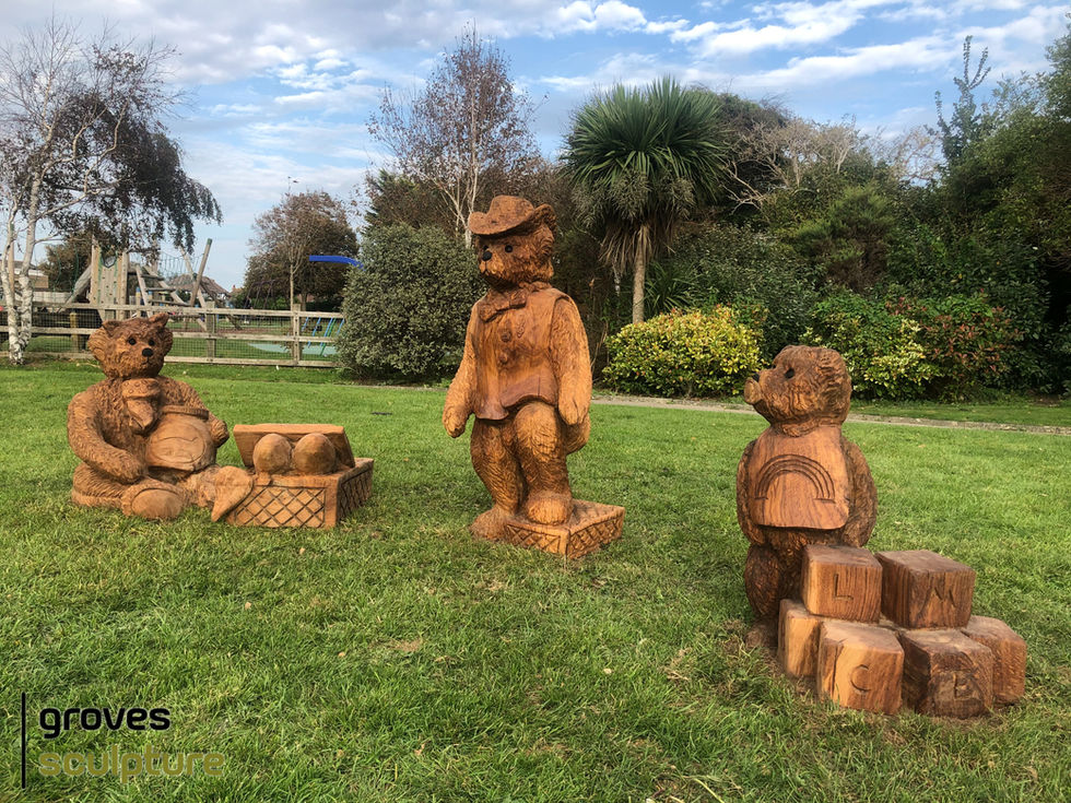Photograph of teddy bear sculptures insitu.