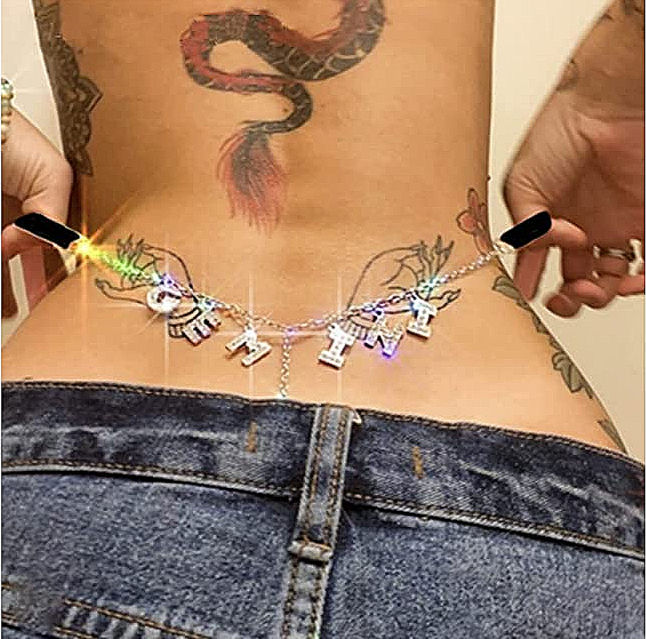 Rhinestone Waist Charm Thong - Gemini