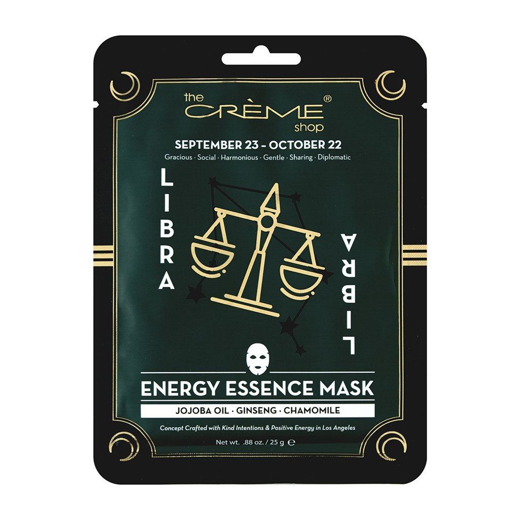 Libra Zodiac Facial Sheet Mask in luxe packaging pouch, displayed against a clean white background