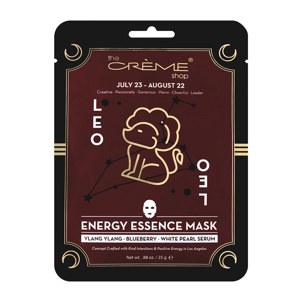 Leo Zodiac Facial Sheet Mask in luxe packaging pouch, displayed against a clean white background