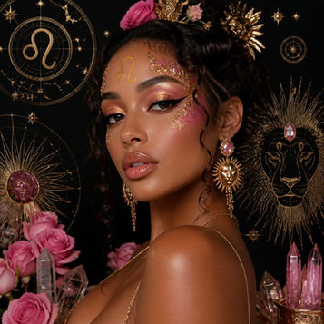 Leo woman with lioness-inspired imagery representing the confident, radiant and magnetic energy of the Leo zodiac sign