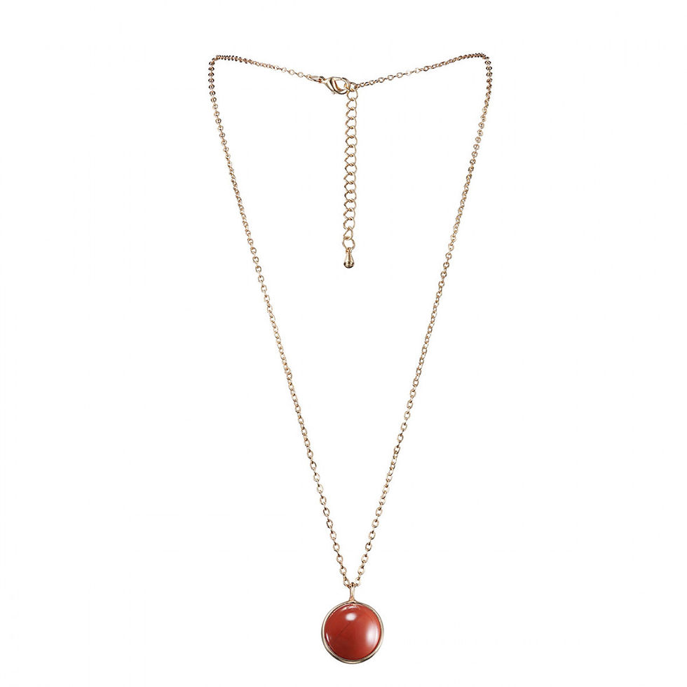Red Jasper Aries necklace displayed against a white background, showcasing the gemstone pendant and delicate chain