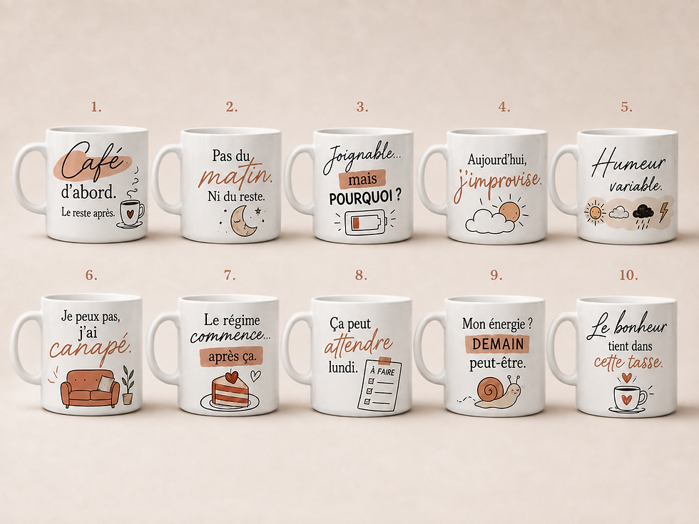 Mugs personnalisés humour 300 ml - 10 modèles au choix