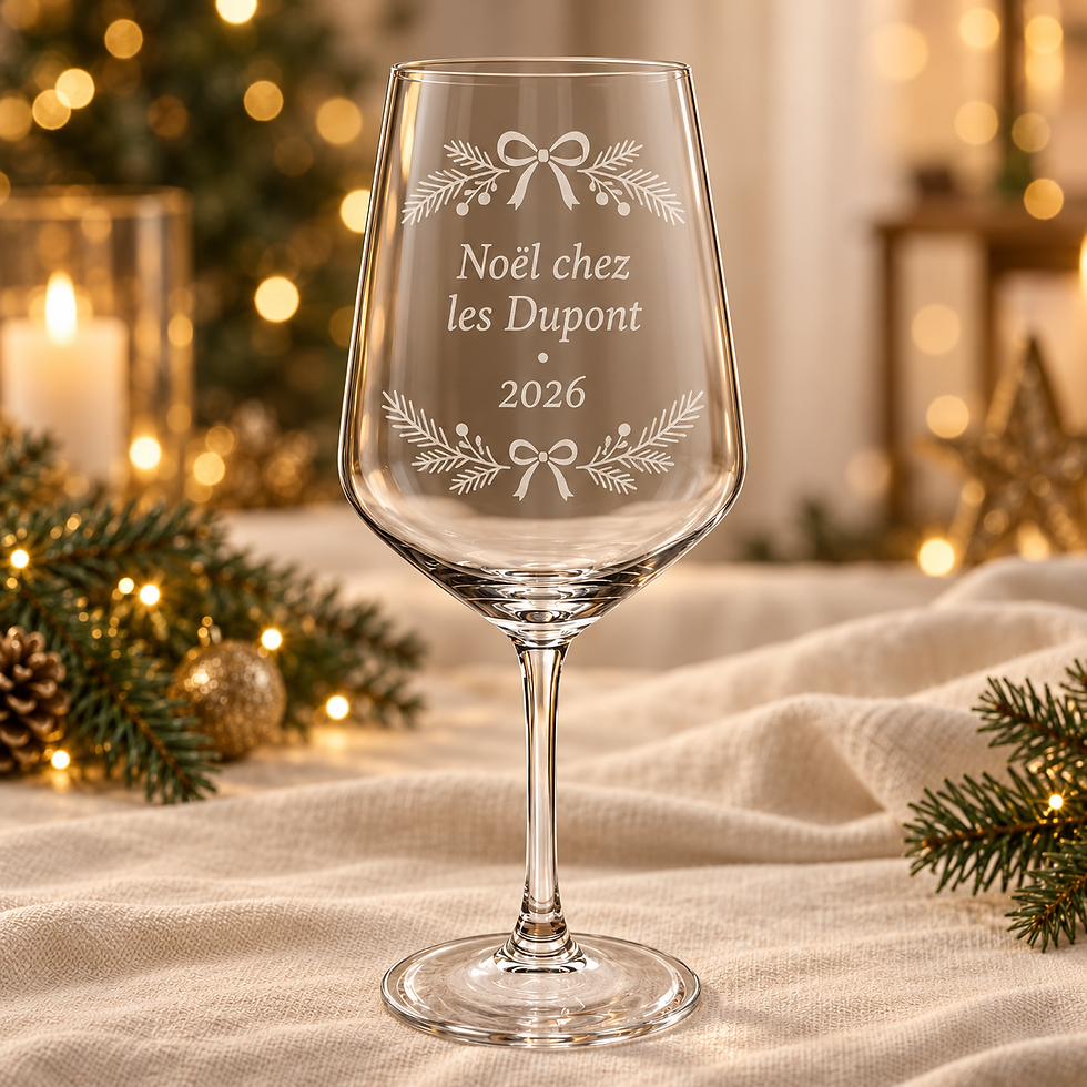 Miniature : Verre à vin personnalisé avec gravure laser élégante de Noël