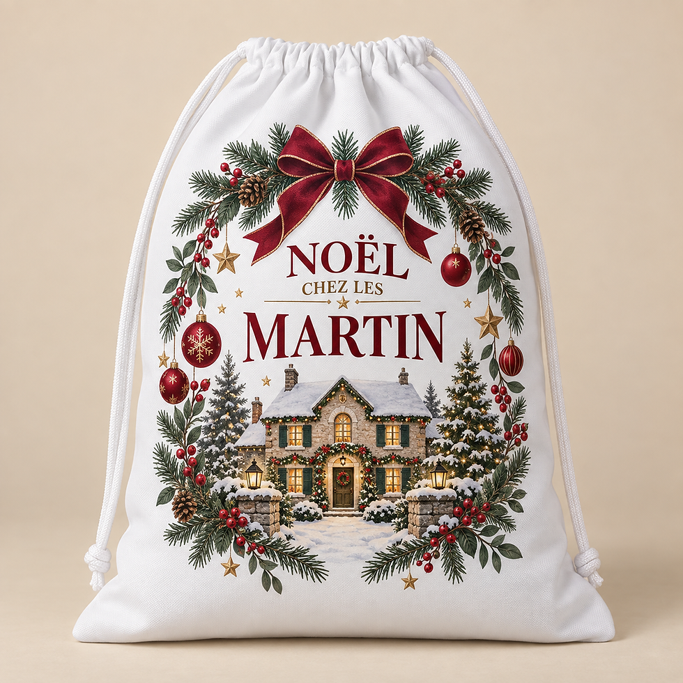 Hotte à cadeaux personnalisée Noël chez les Martin