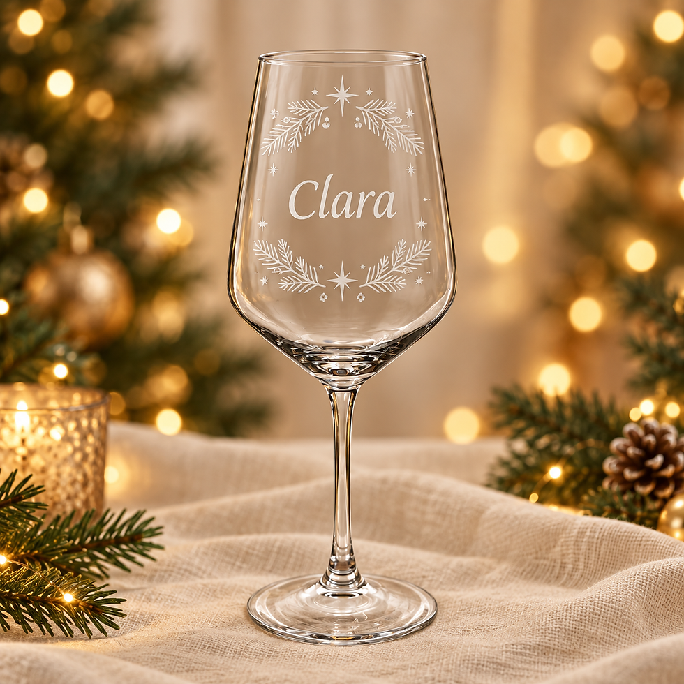 Verre à vin personnalisé avec gravure laser élégante de Noël