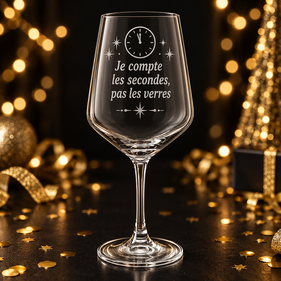 Verre à vin gravé avec phrase humoristique pour le Réveillon