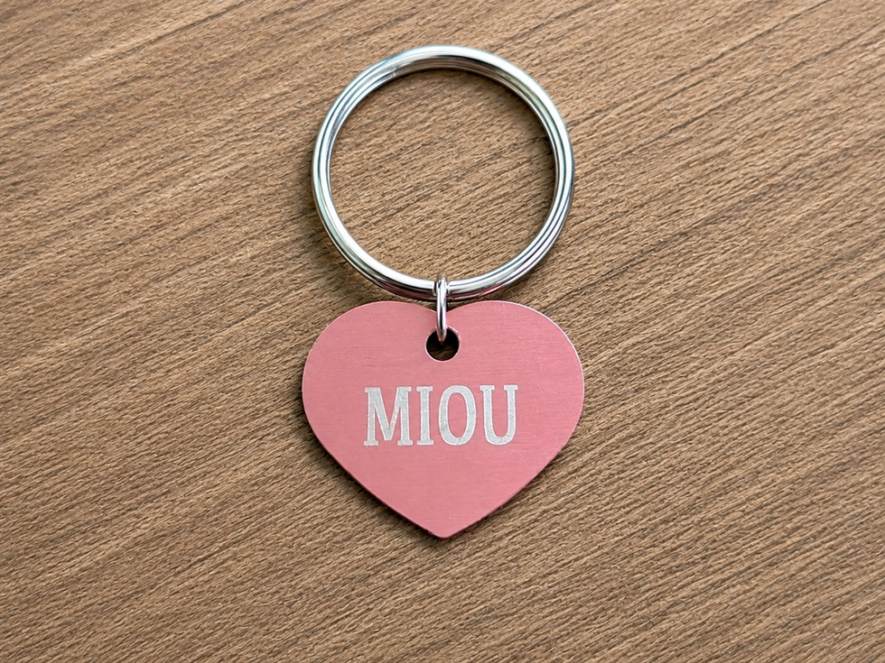 Médaille personnalisée en forme de cœur rose pour chat gravée avec le prénom Miou