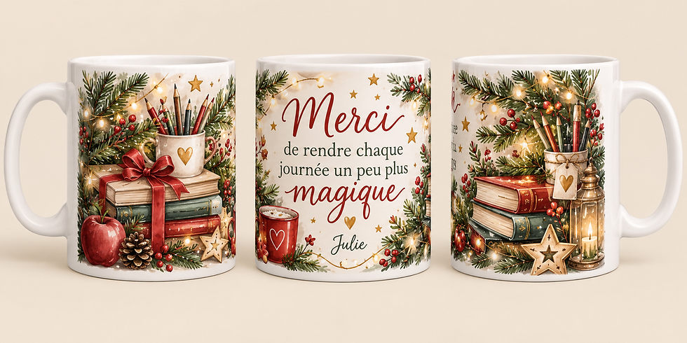 Miniature : Mugs de Noël personnalisés avec décor panoramique vendus à l’unité ou en lot