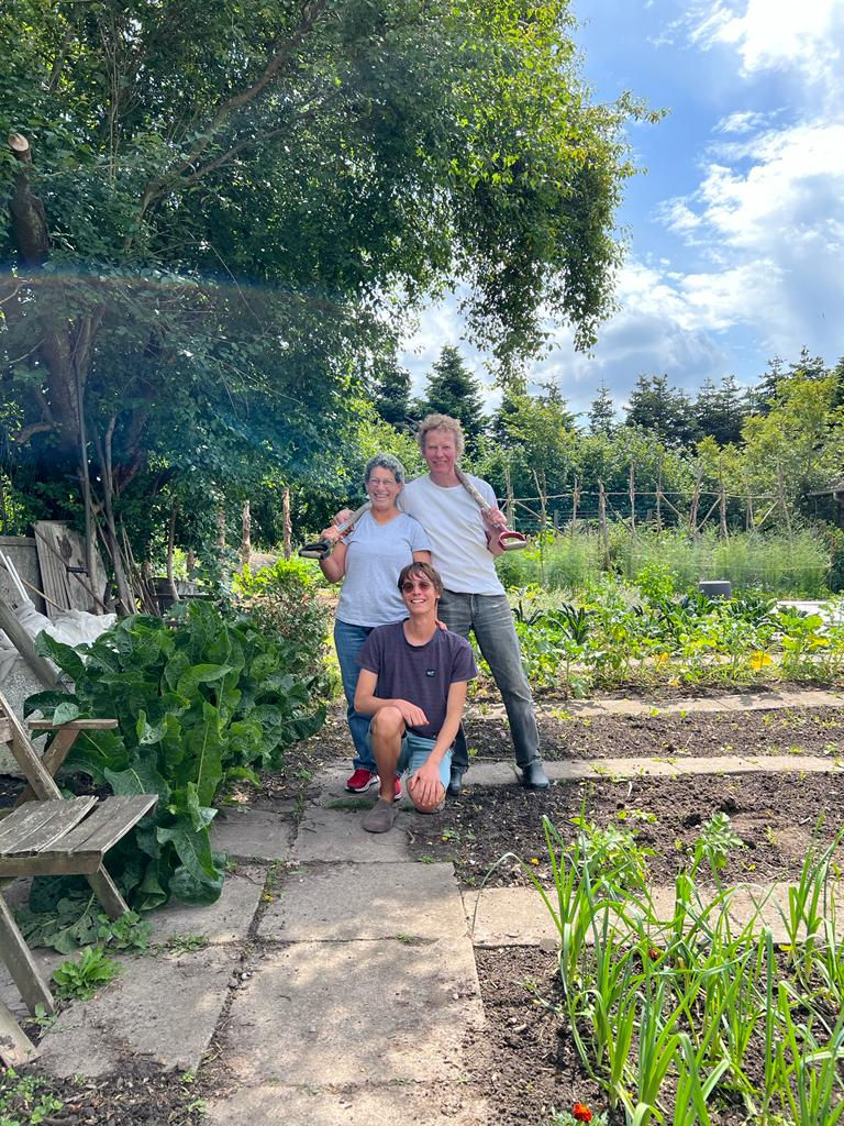 Marius, Ole and me in the vegetable garden