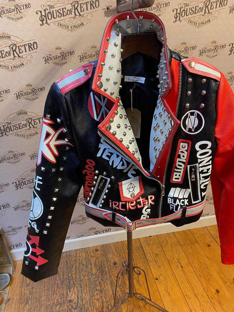 Thumbnail: Graffittied PU Leather Biker Jacket