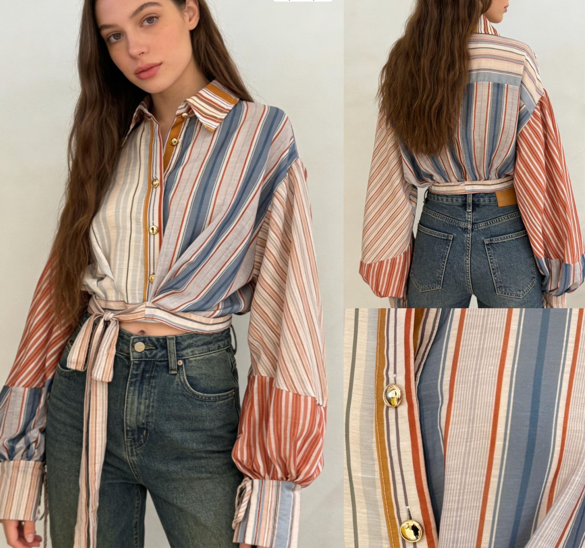 Volumous sleeves Butoned Up Shirt with a Belt