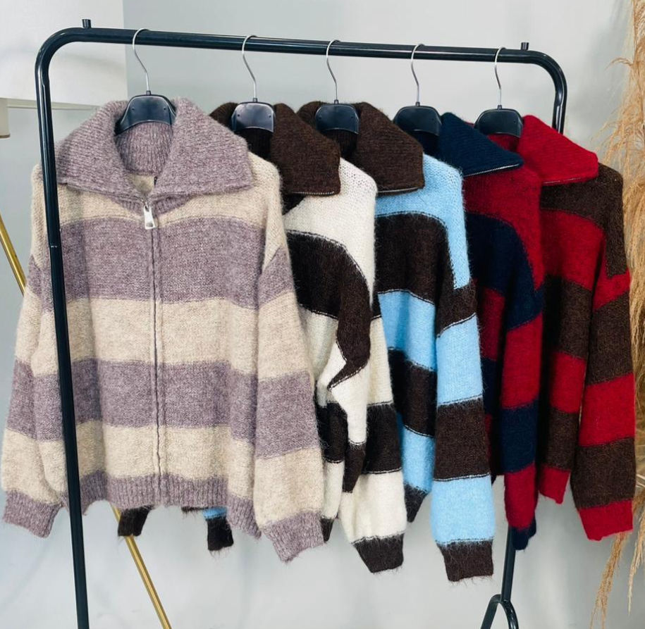 Thumbnail: Striped Zip- Up Sweater