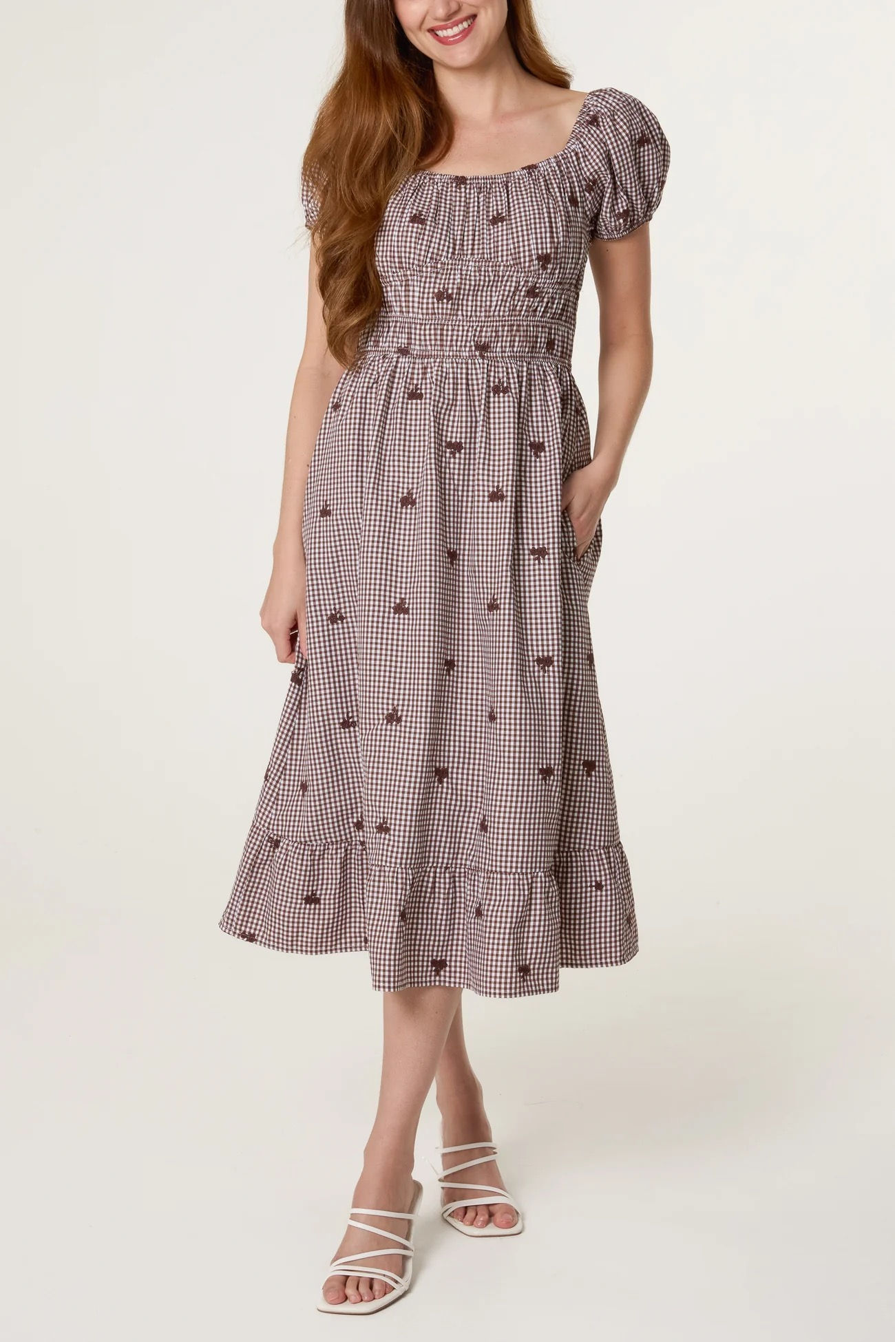 Brown Gingham Milkmaid Dress