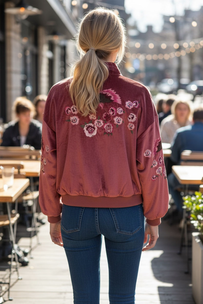 Thumbnail: Velvet Floral Bomber Jacket