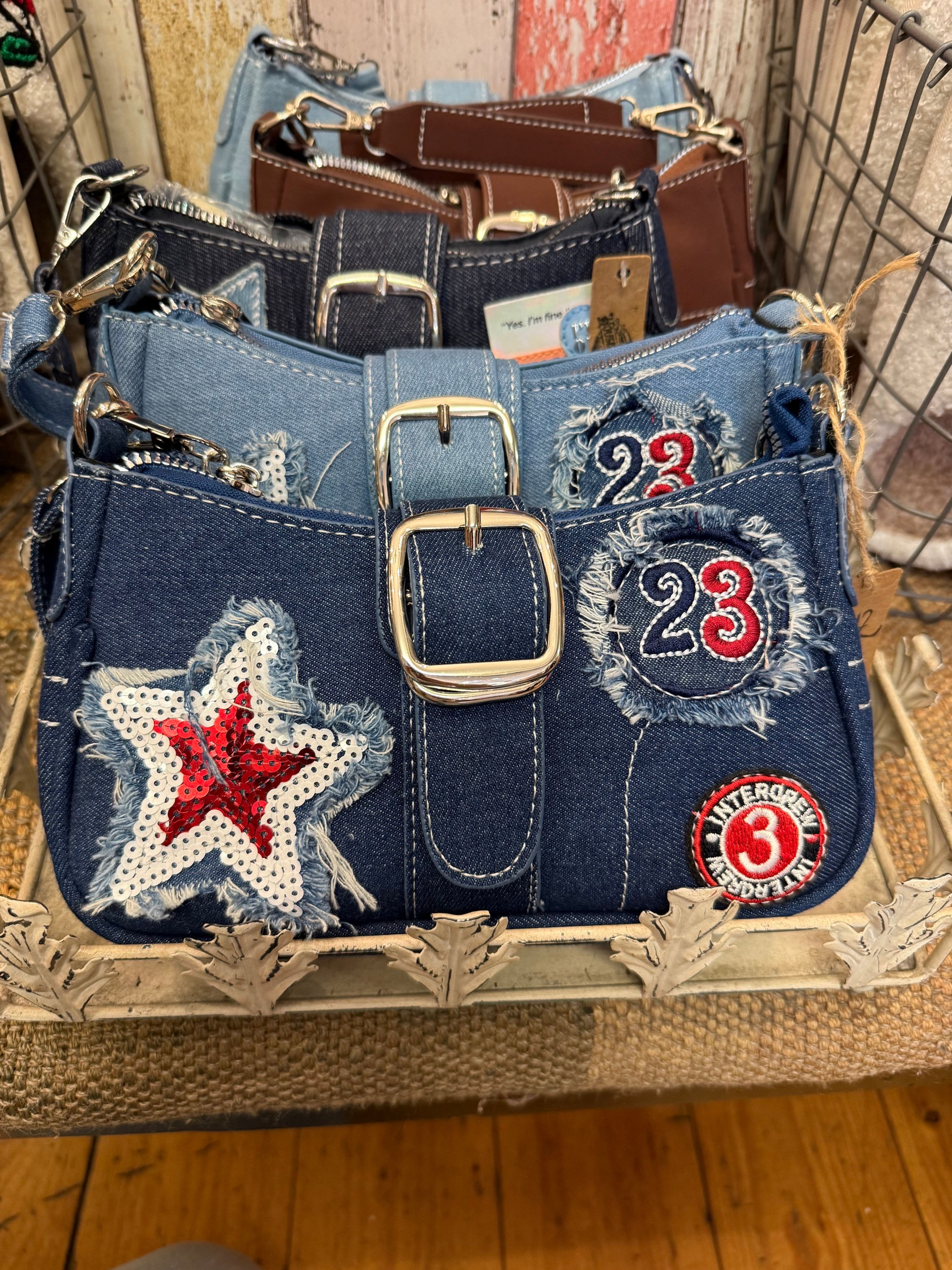 Sequins Star Denim Shoulder Bag