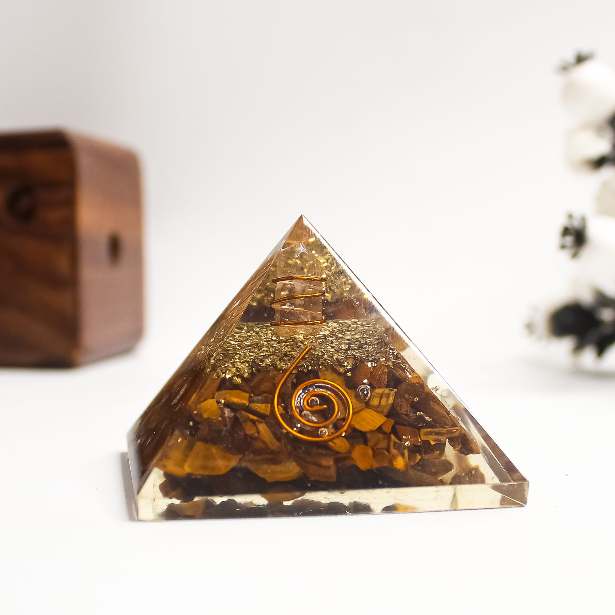 Tiger Eye Orgone Pyramid Unlock Strength, Focus & Prosperity