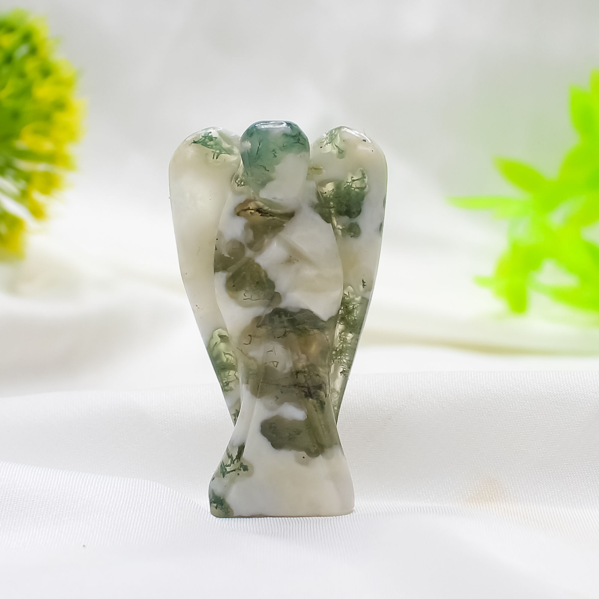Moss Agate Crystal Angel for Grounding & Spiritual Protection