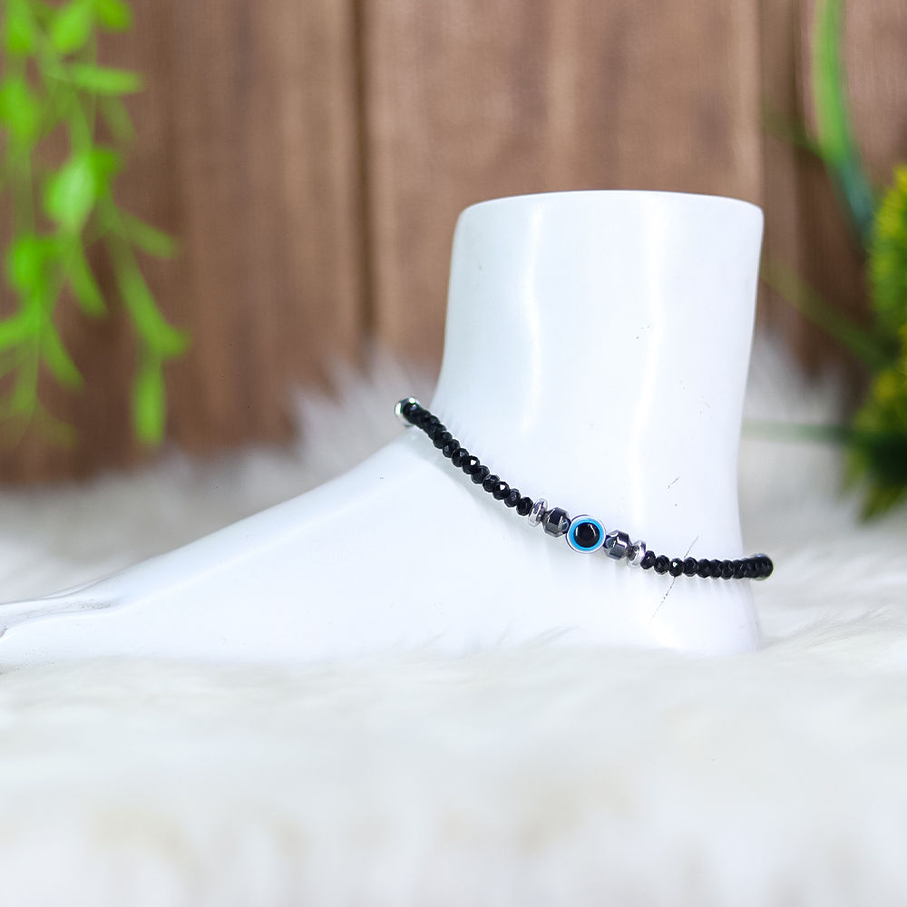 Black Agate Crystal Anklet for Grounding Energy & Protection