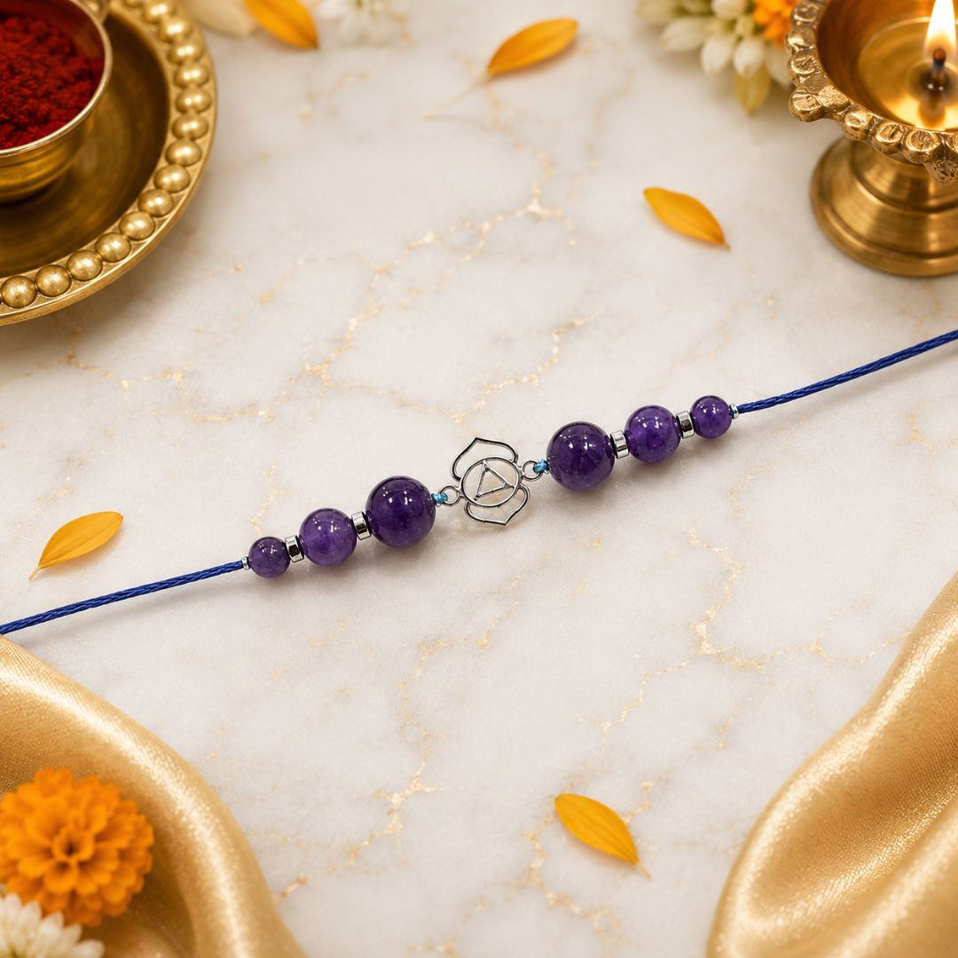 Amethyst Third Eye Chakra Rakhi for Rakshabandhan Reiki-Charged