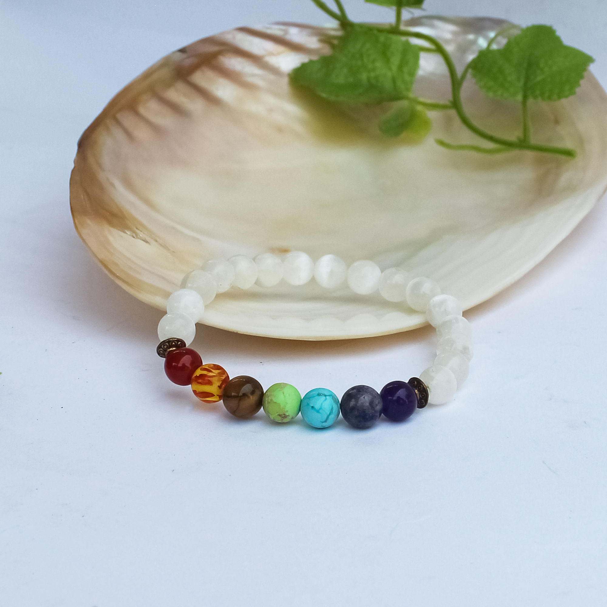 7 Chakra Selenite Healing Bracelet for Balance & Mental Clarity
