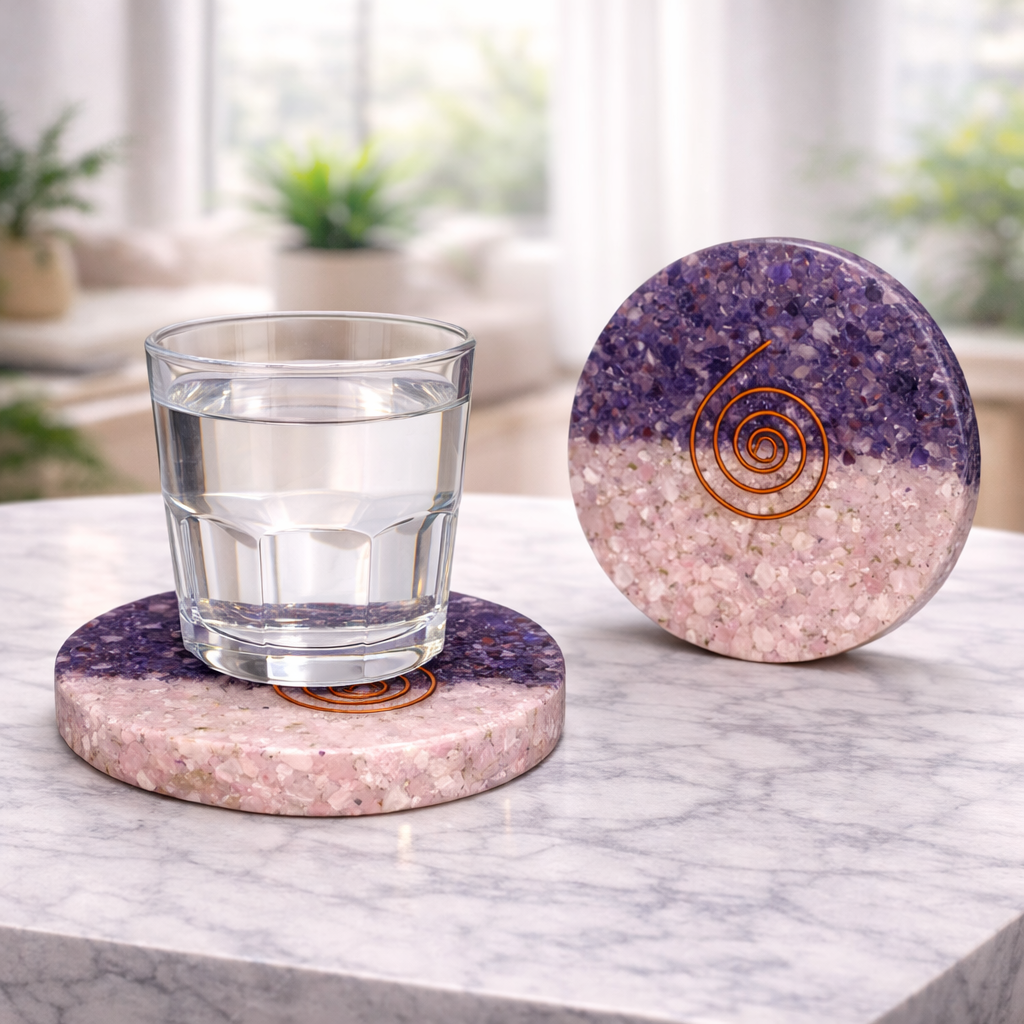 Amethyst + Rose Quartz Water Coaster Infuse Love & Tranquility