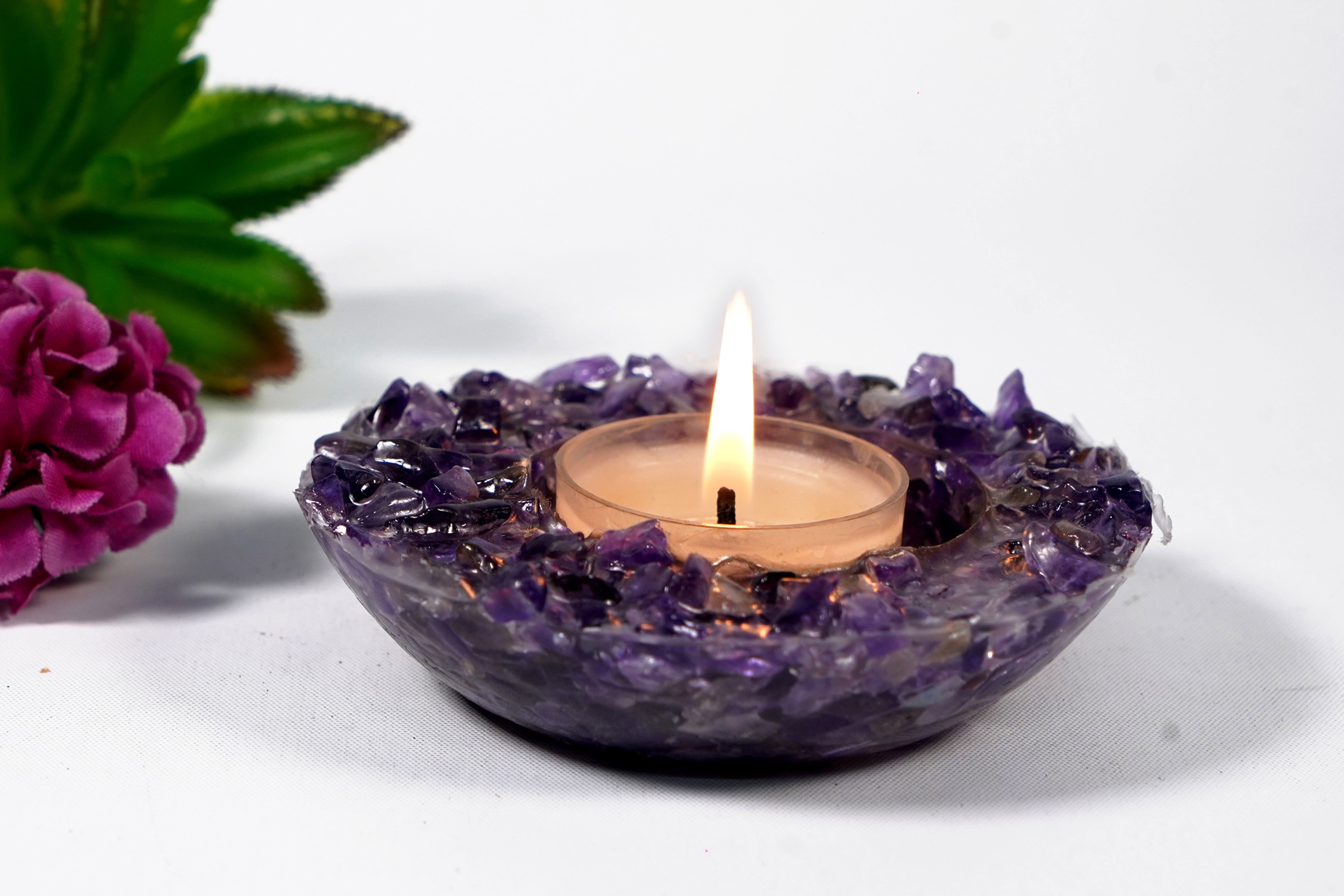 Amethyst T-Light Candle Holder Illuminate Peace & Spiritual Growth