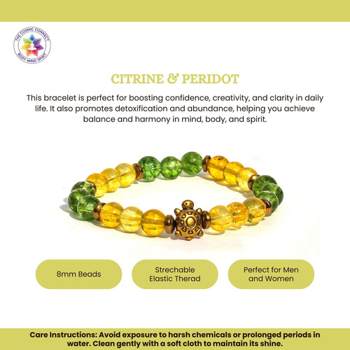 Peridot Citrine Healing Crystal Bracelet for Prosperity, Abundance