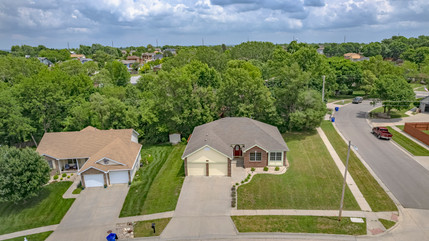 Aerial drone image of real estate property and surrounding neighborhood in Junction City, KS