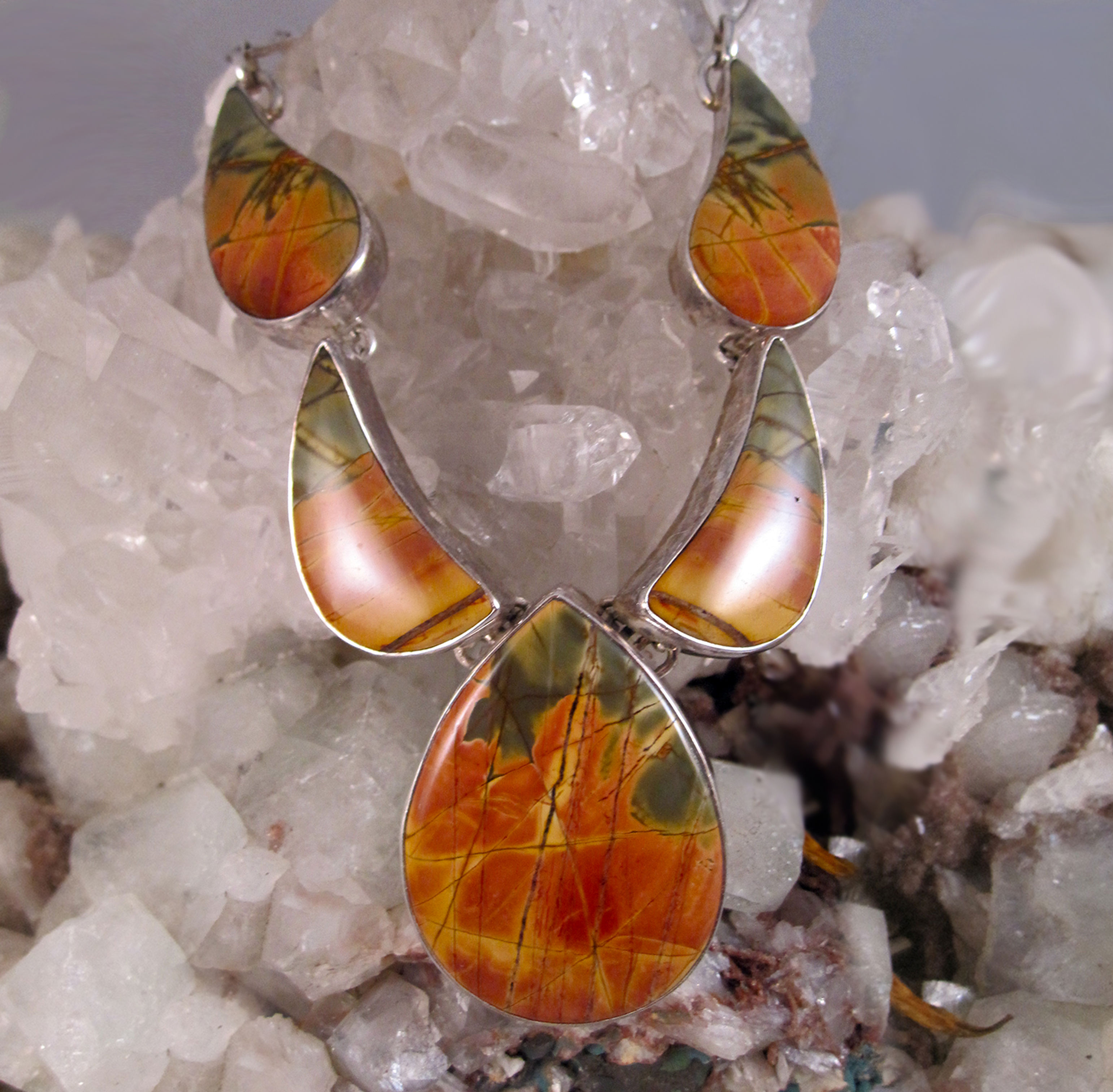 Orange Jasper Silver Collar/Earrings Collection