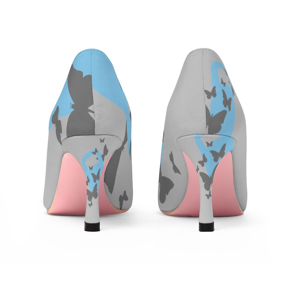 Thumbnail: Kettlebell powder blue butterfly Women's High Heels - grey