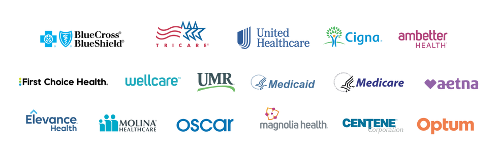 Insurances we currently accept include Blue Cross Blue Shield, Tricare, United Healthcare, Cigna, AmBetter Health, First Choice Health, Wellcare, UMR, Medicaid, Medicare, Aetna, Elevance Health, Molina Health, Oscar, Magnolia Health, Centene, and Optum. If your insurance is not listed we will be happy to assist you.