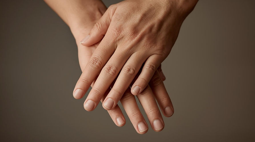 create an image of womens hands. show the right hand placed over the left hand and make su