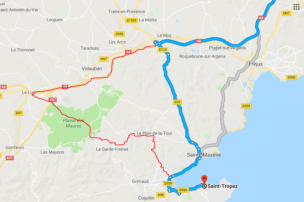 Bilväg från Nice till Saint-Tropez