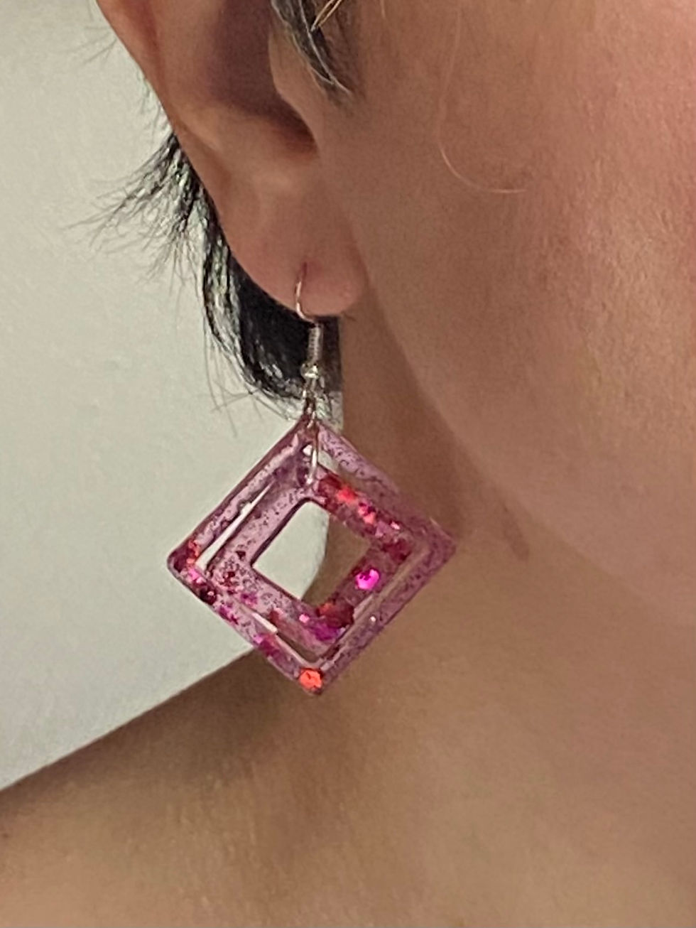 Thumbnail: El Yapımı Epoksi İkili Kare Küpeler -Handmade Resin Double Square Earrings
