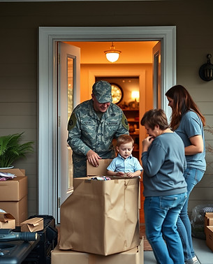 An air force airman packing up their house with their family members.jpg