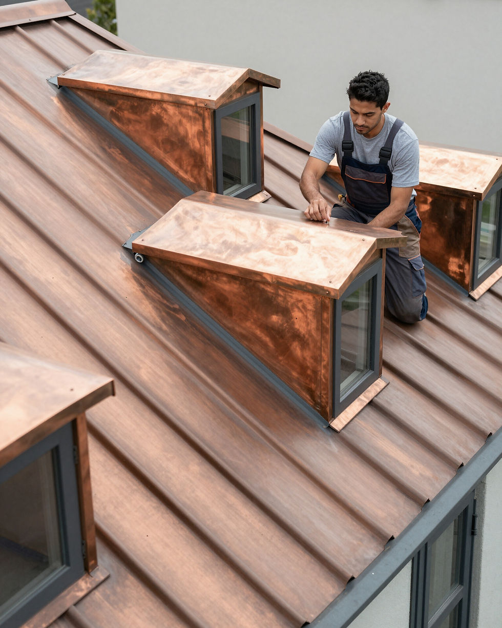 Detailed craftsmanship of architectural copper metalwork