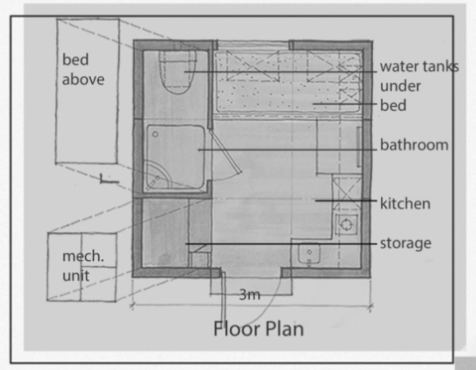 Floor Plan of the Rubix tiny home designed by Renee Wang: Image Credit: Renee Wang