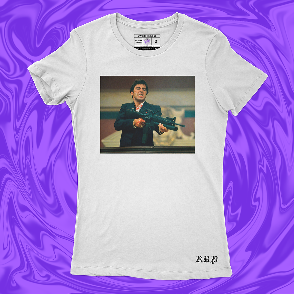 Miniatura: tony-montana-scarface-playera-manga-corta-mujer-color-blanco-impresion-frontal