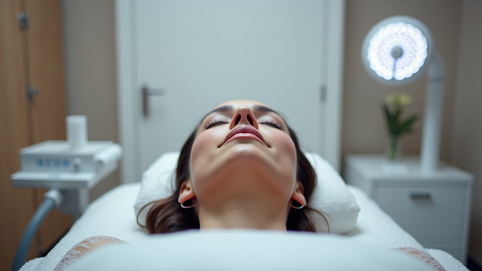 Eye-level view of a modern skincare clinic room with LED therapy equipment