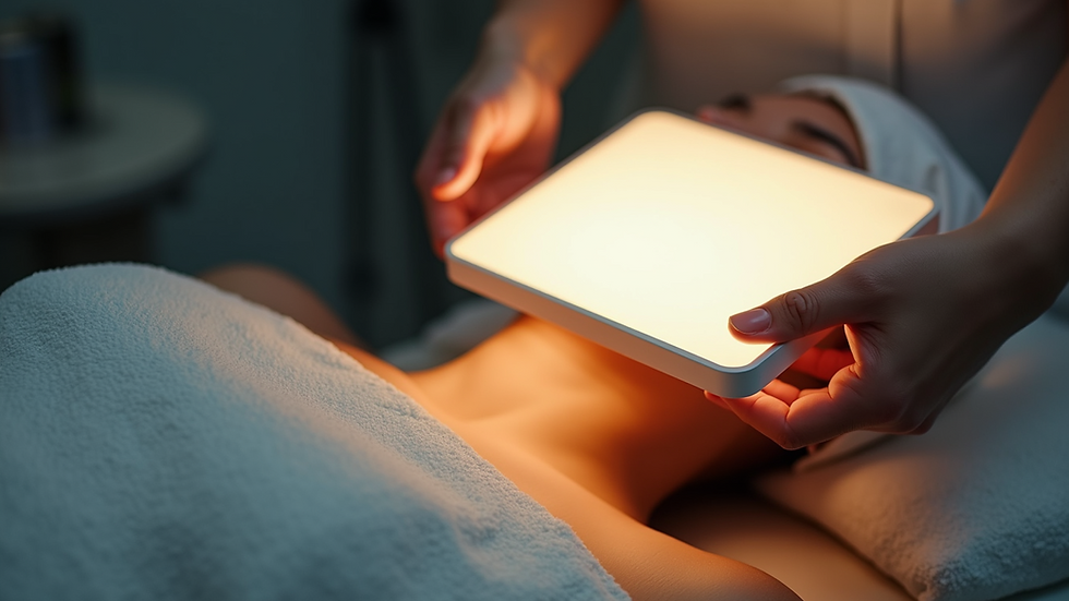 Close-up view of LED light panel used for skin treatment