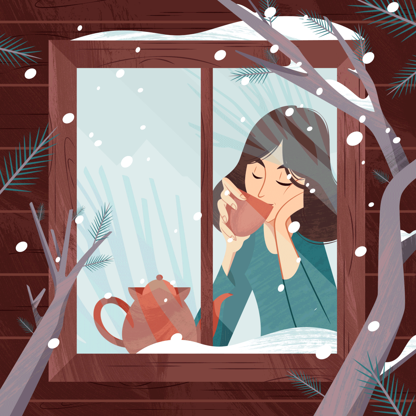 gif of a girl sipping tea during winter