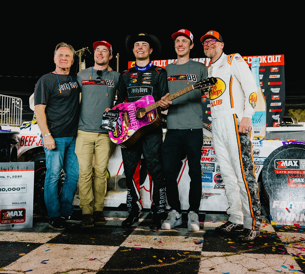 Dale Earnhardt Jr, Caden Kvapil and the Jerky Boys Team in victory lane