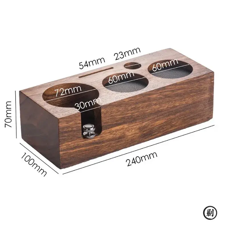 Miniatura: Suporte para compactador de café em madeira antiderrapante, com escova e filtro.