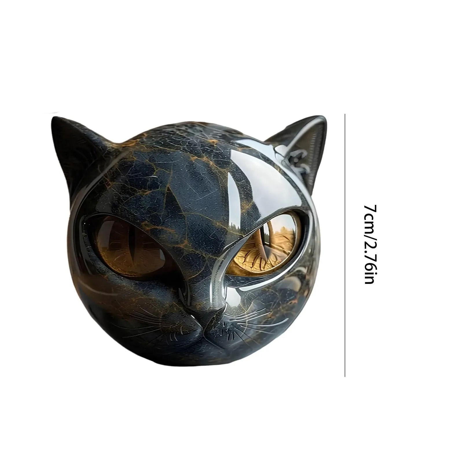 Estatueta decorativa de gato preto em resina com textura de mármore, cabeça de g