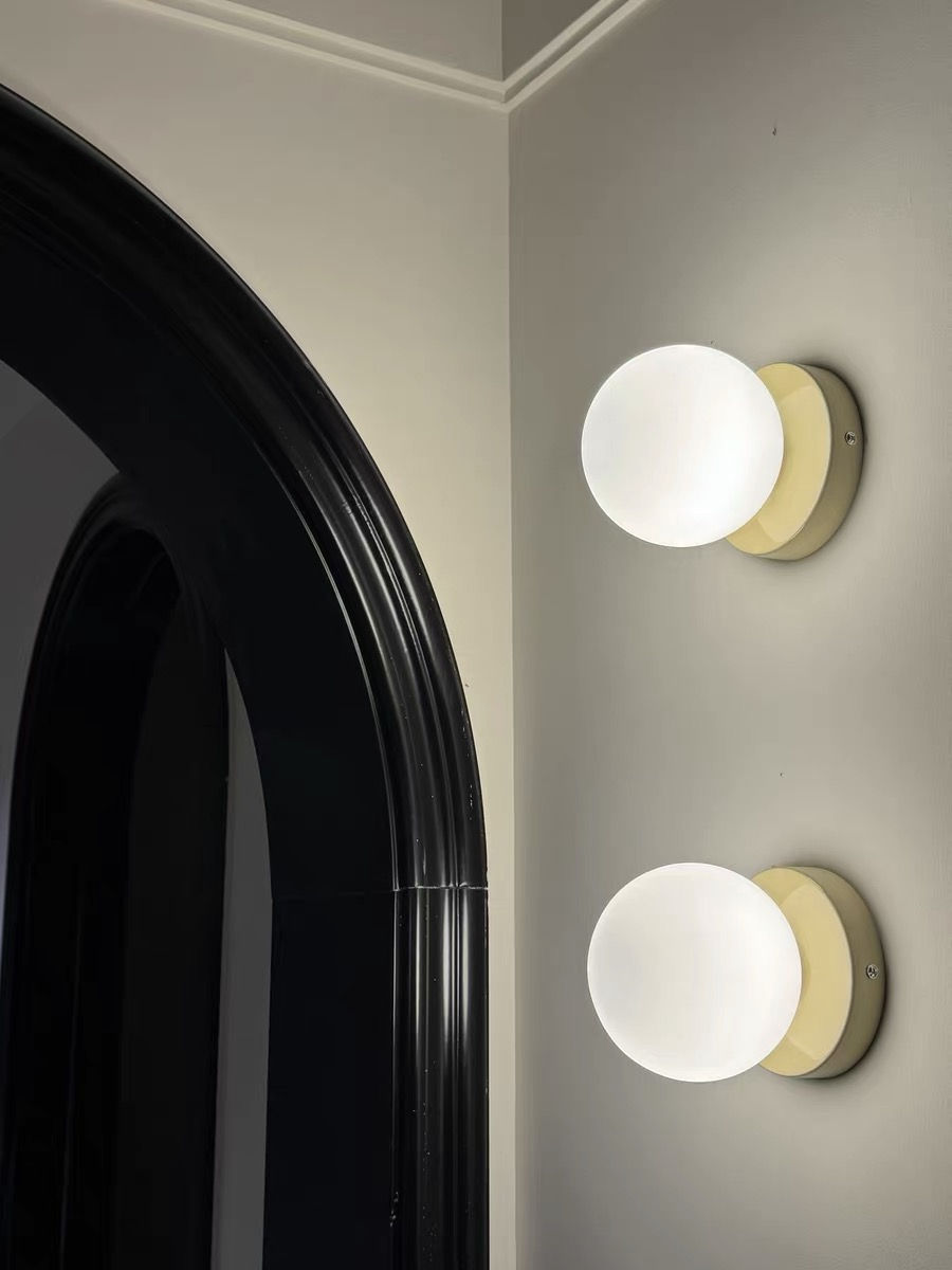 Thumbnail: Macaron Soft Style Small Wall Lamp Iron Base With Plastic Material Ball Lampshad