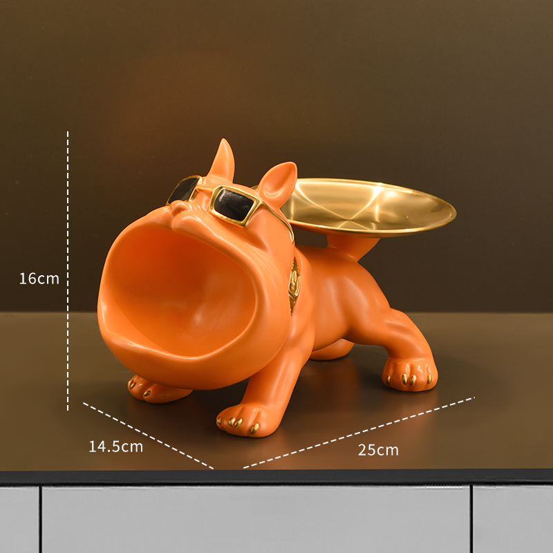 Miniatura: Estátua de cachorro em resina, estátua de bulldog, bandeja de armazenamento, dec
