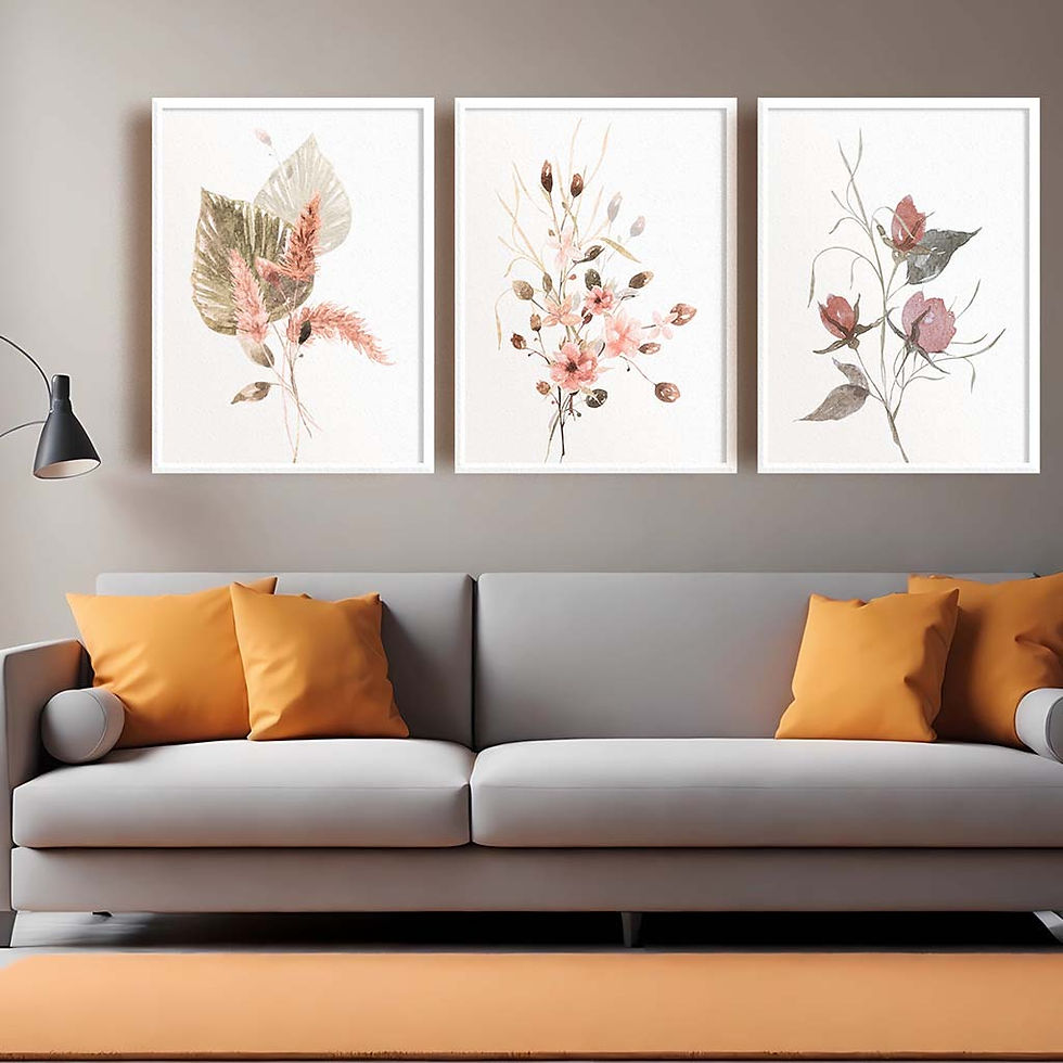 Miniatura: Arte de parede com flores e plantas, pintura botânica nórdica em tela, pôster mi
