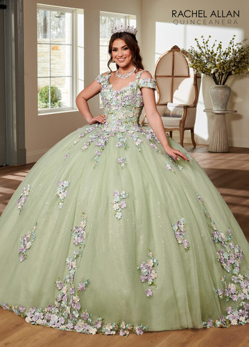 green emerald velvet dress Mint Green Quinceanera Dresses 3D Flowers Ball Gown Pageant Party Swee –  Simplepromdress